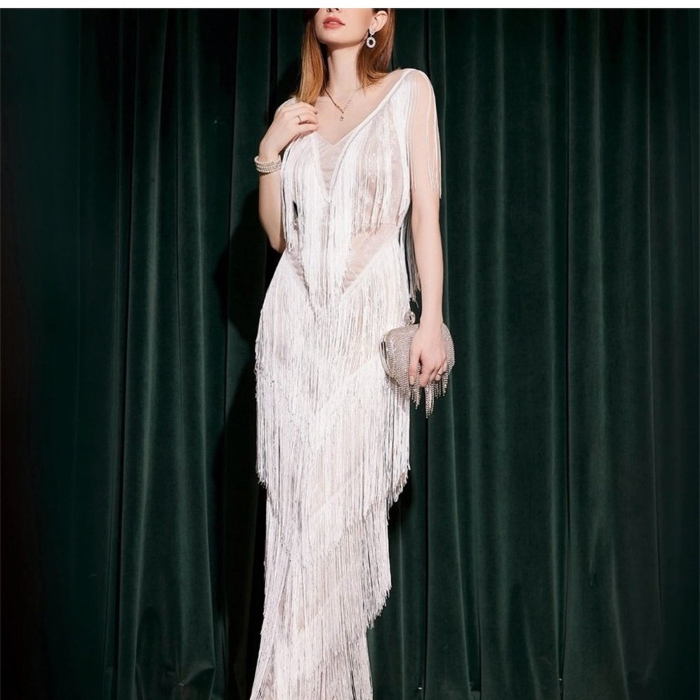 Elegant White Fringe Dress